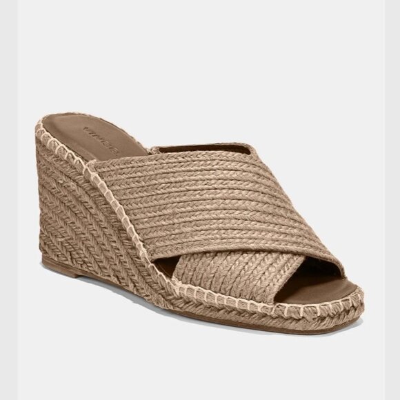 Vince Gaelan Jute Square Toe Wedge Strap Sandals Vacation Resort Boho Bohemian 8 - Picture 1 of 9